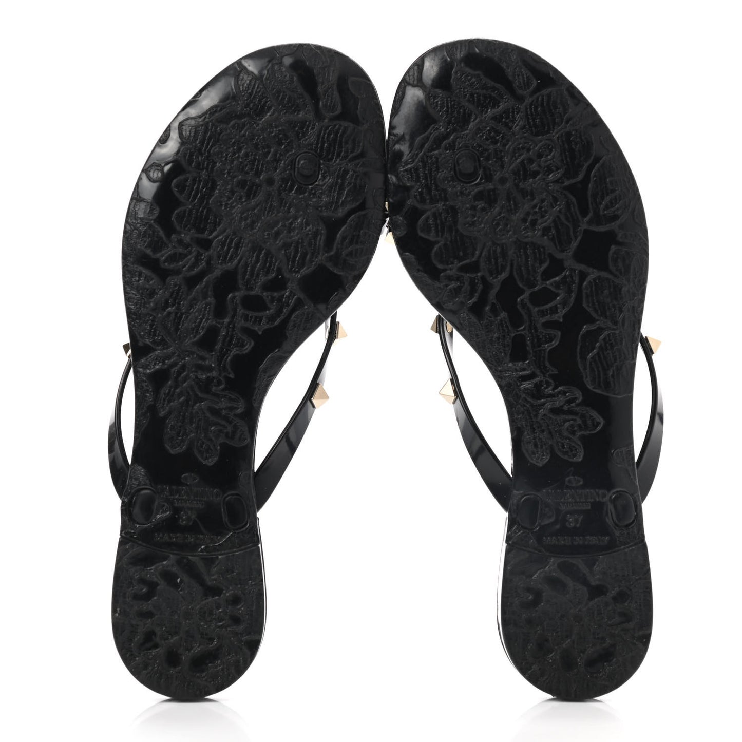 PVC Jelly Rockstud Bow Thong Sandals 37 Black