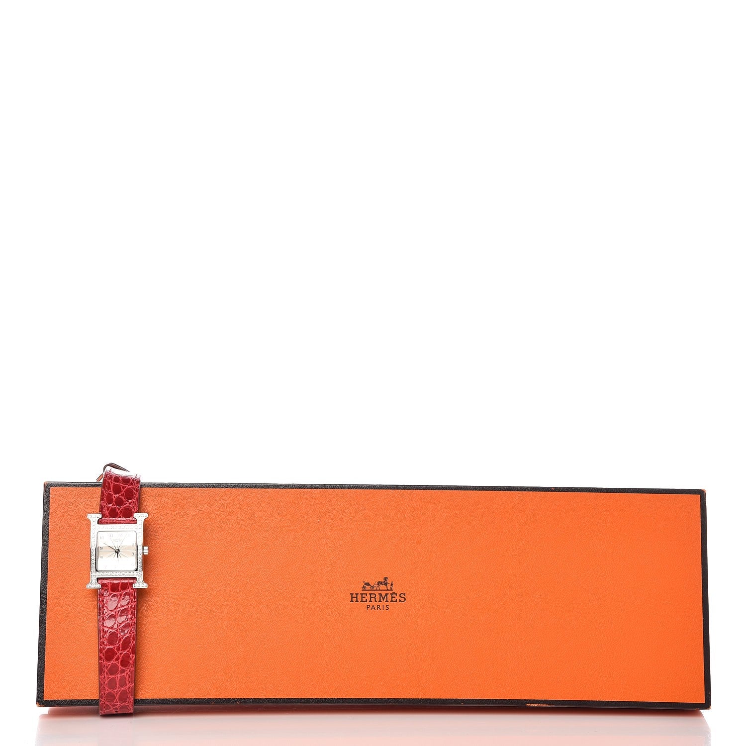 Hermes Stainless Steel Alligator Diamond Bezel 21mm Heure H Hour Quartz Watch Braise 9 of 9