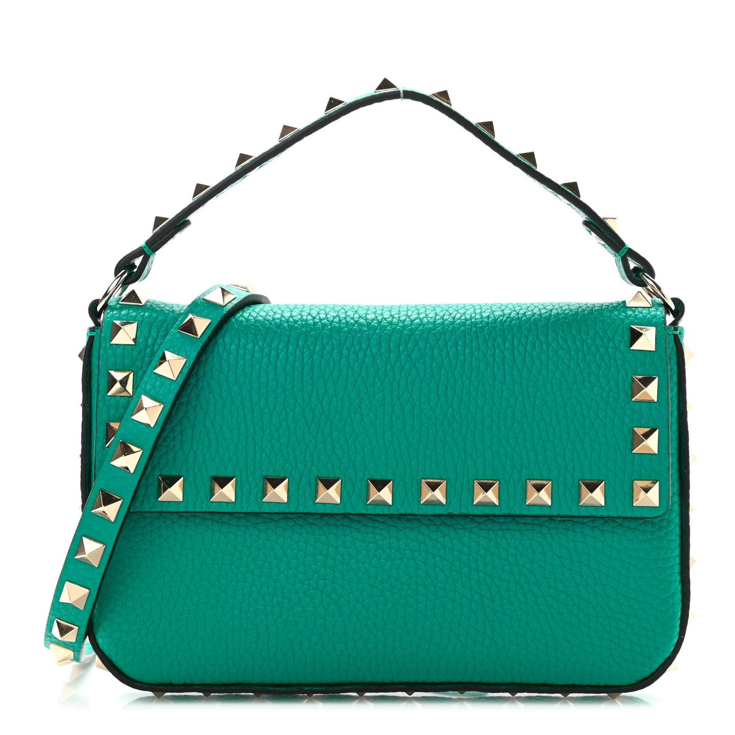 Grainy Calfskin Rockstud Crossbody Pouch Ultra Marine Green