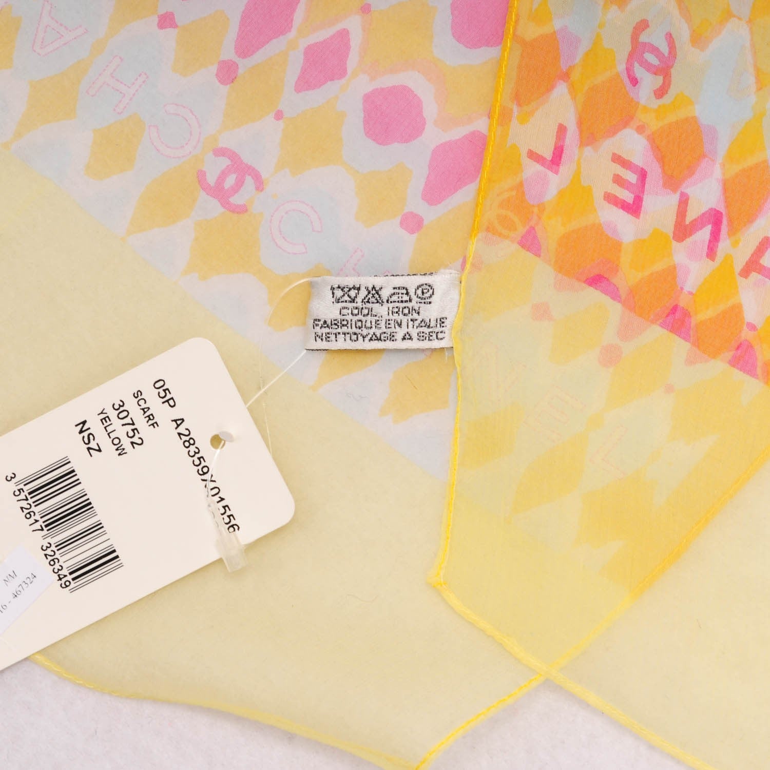 Chanel Silk Chiffon CC Scarf Yellow Pink 4 of 5