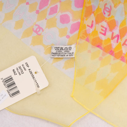 Chanel Silk Chiffon CC Scarf Yellow Pink 4 of 5