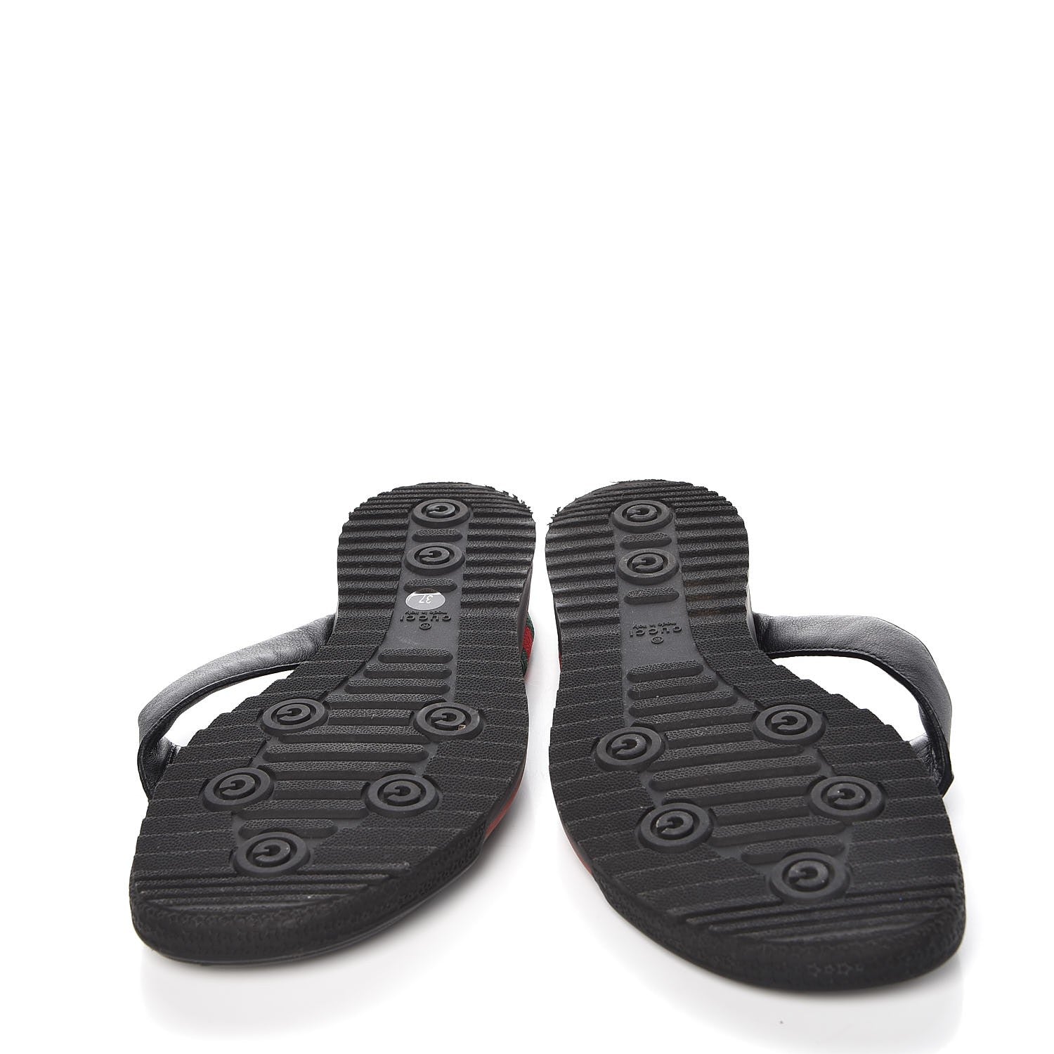 Gucci Nappa Nylon Guccissima Web Womens Thong Sandals 37 Green Red Black 7 of 11
