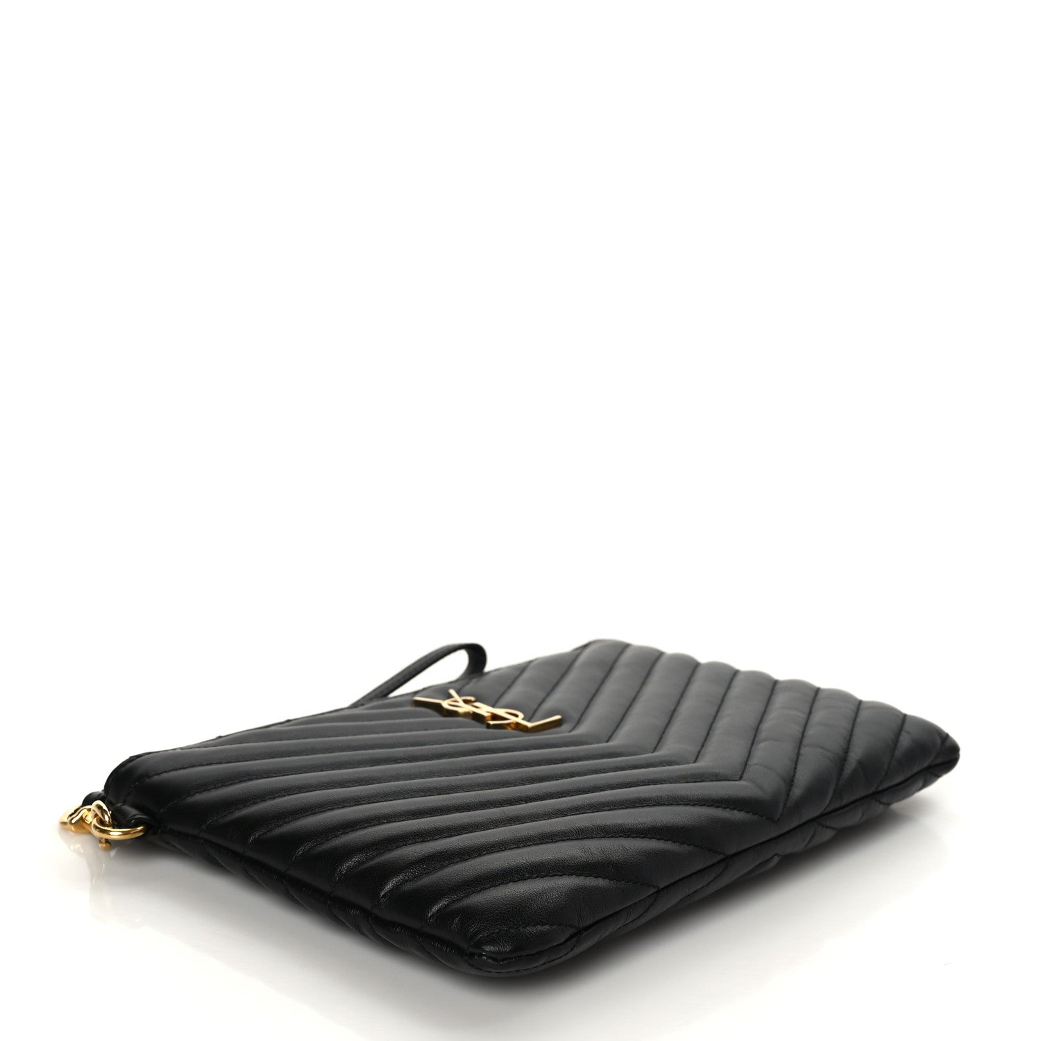 Saint Laurent Calfskin Matelasse Chevron Monogram A5 Wristlet Black 4 of 9