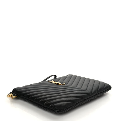 Saint Laurent Calfskin Matelasse Chevron Monogram A5 Wristlet Black 4 of 9