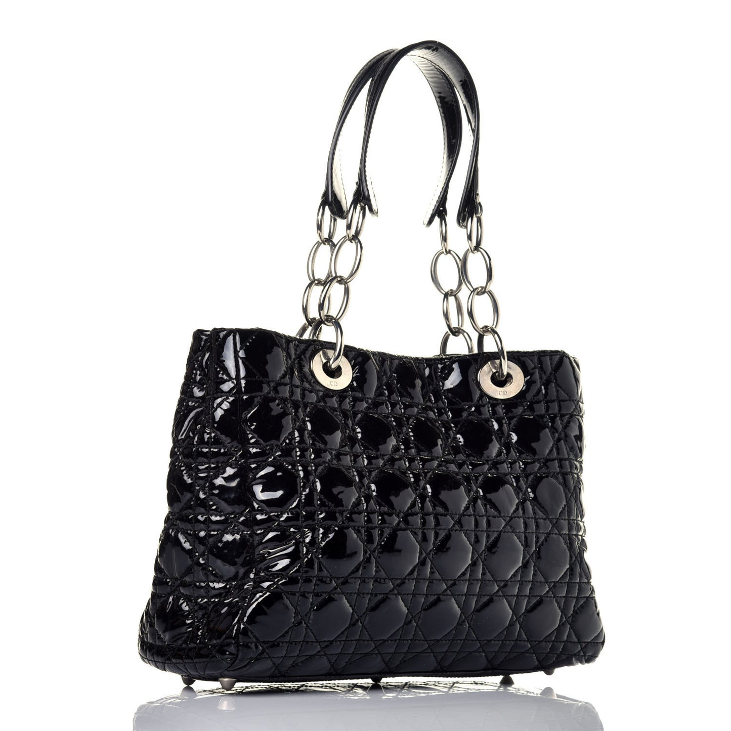 Patent Cannage Small Dior Soft Shopping Tote Black