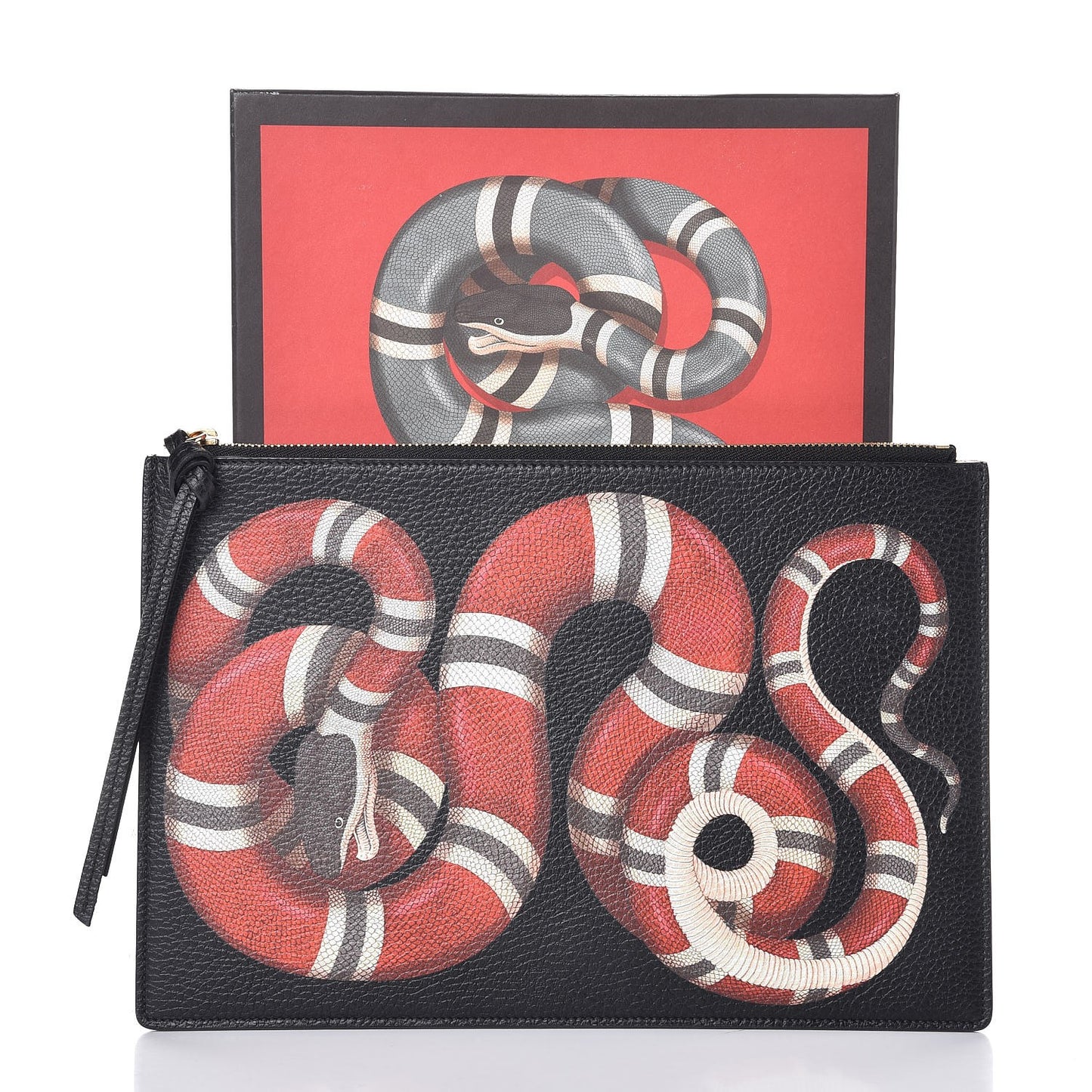 Pebbled Calfskin Kingsnake Print Clutch Black