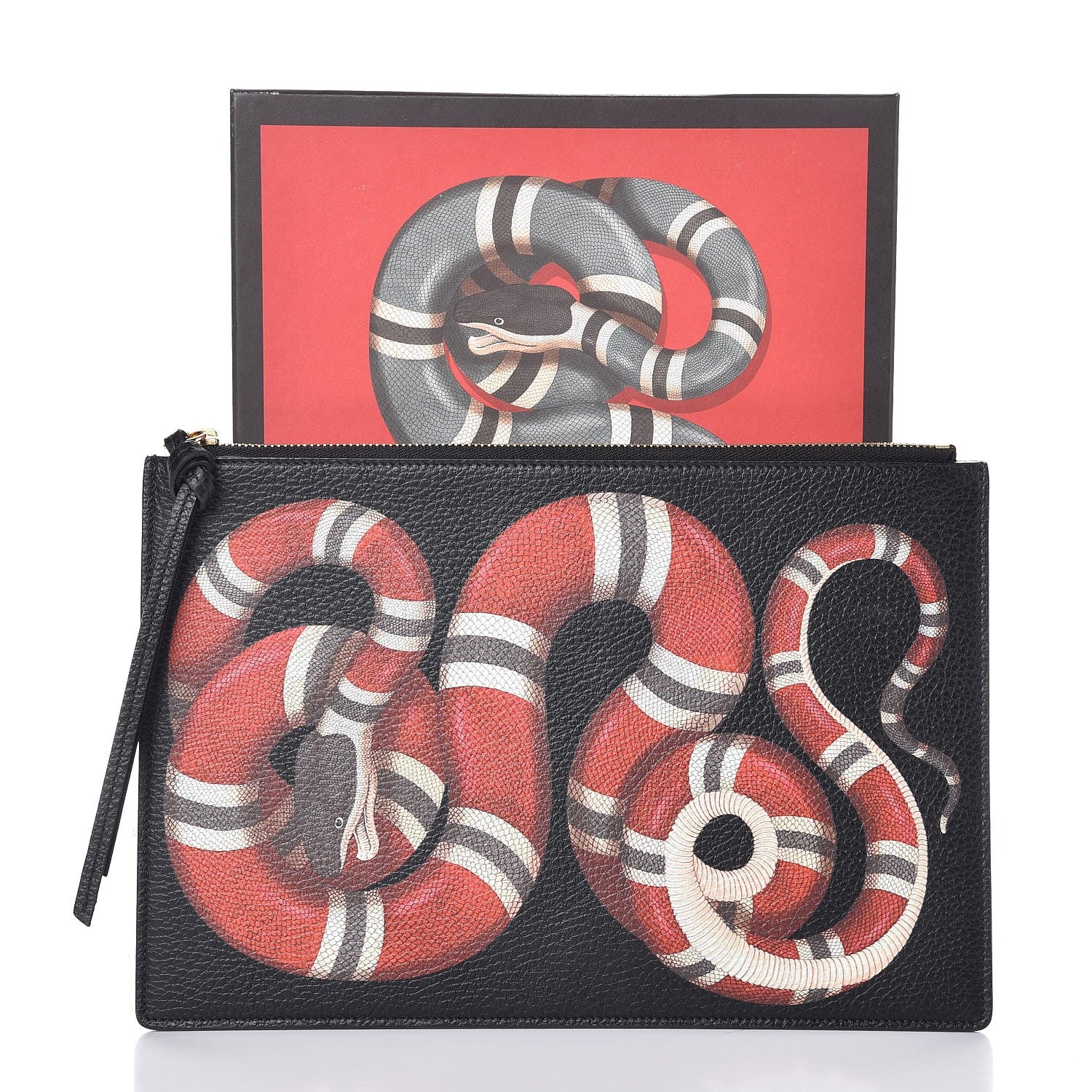 Gucci Pebbled Calfskin Kingsnake Print Clutch Black 9 of 9