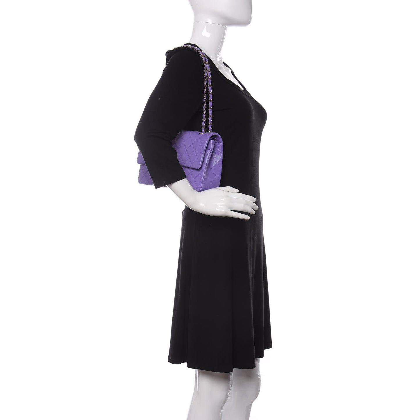 Caviar Quilted Medium Double Flap Purple