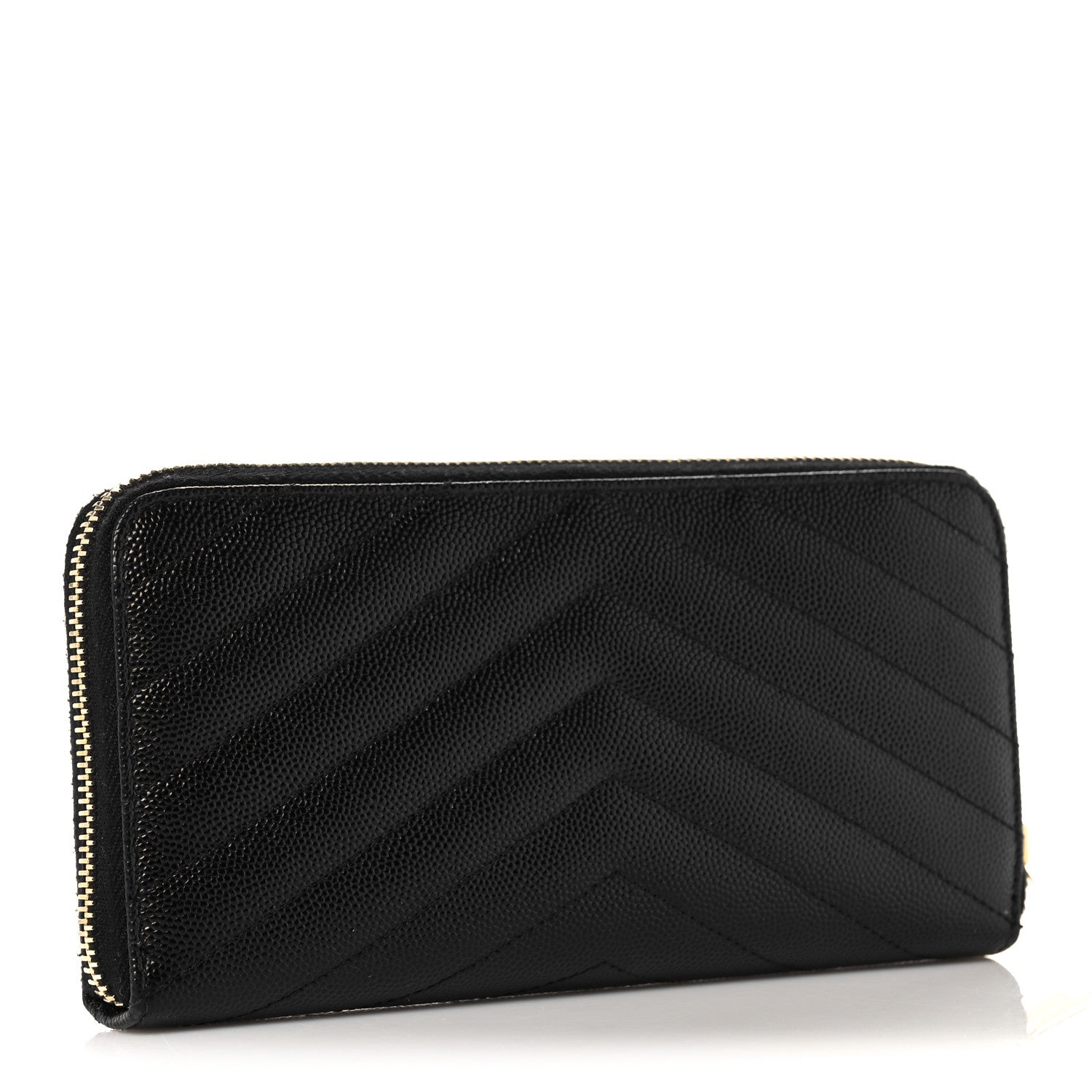 Saint Laurent Grain De Poudre Matelasse Chevron Monogram Zip Around Wallet Black 3 of 8