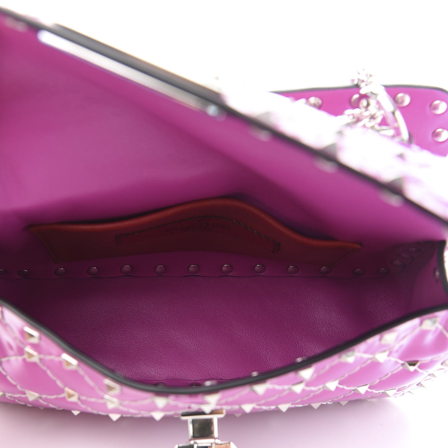 Patent Small Rockstud Spike Shoulder Bag Radiant Orchid