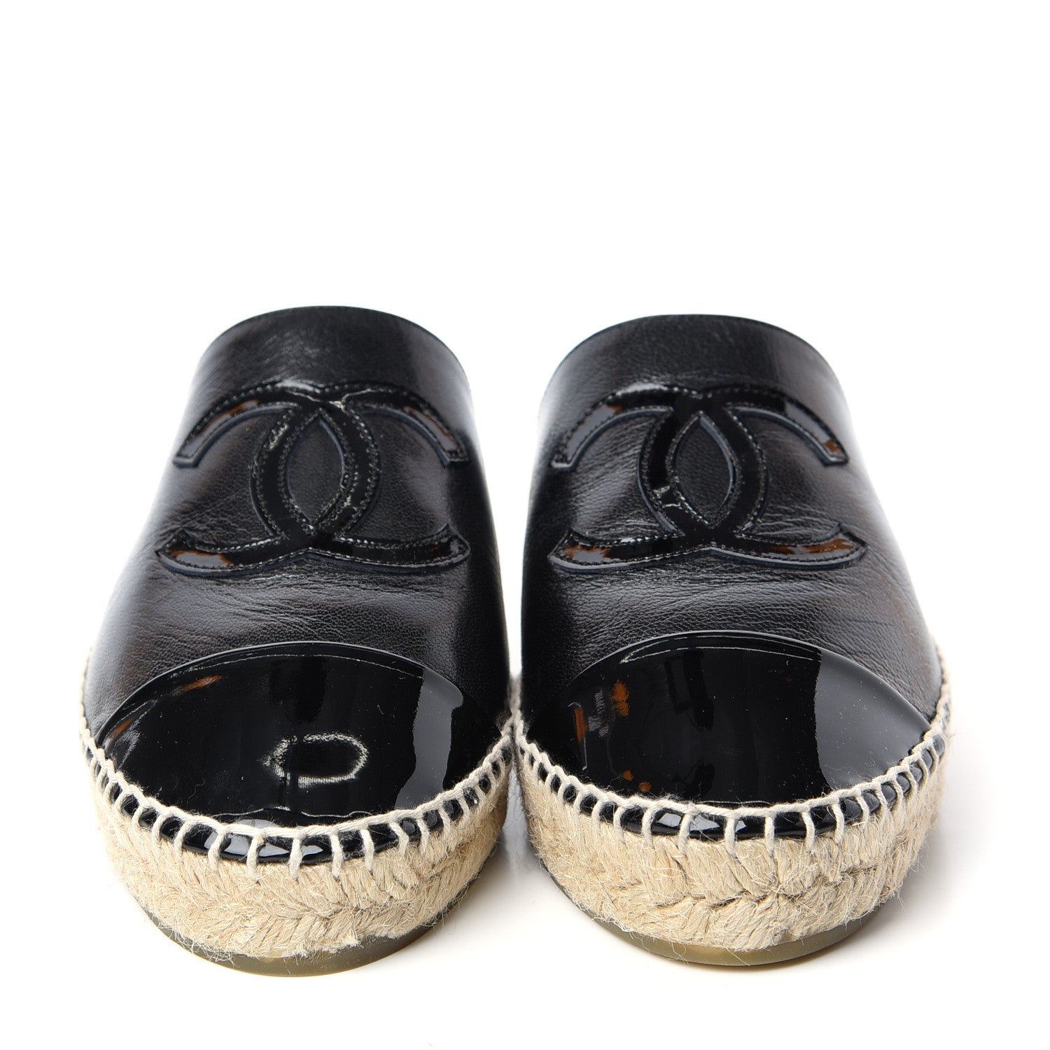 Chanel Iridescent Goatskin Patent CC Espadrille Mules 36 Black 2 of 11