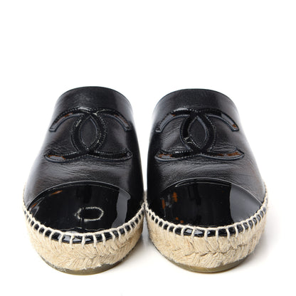 Chanel Iridescent Goatskin Patent CC Espadrille Mules 36 Black 2 of 11