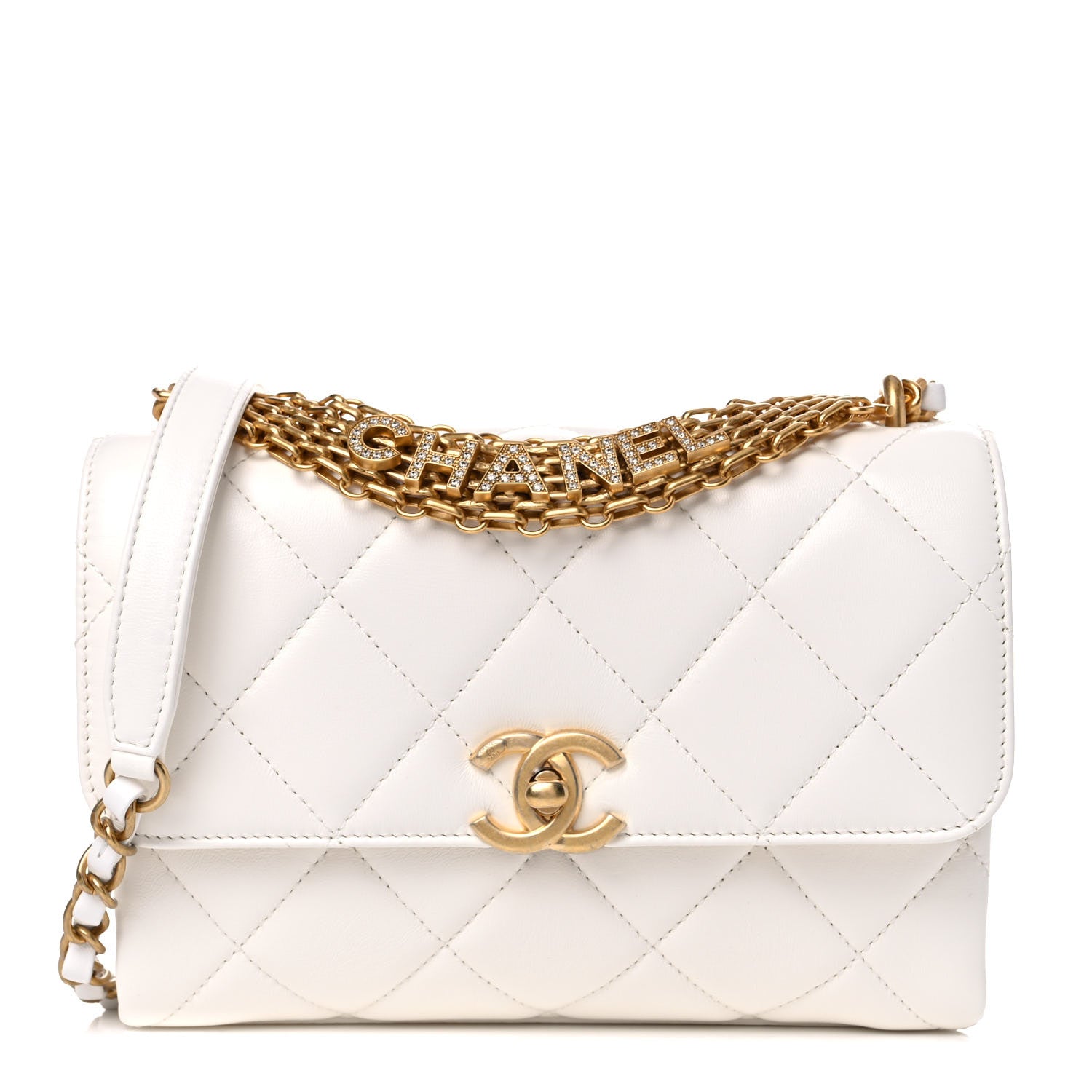 Chanel Lambskin Quilted Small CC Crystal Logo Chain Flap White 1 of 10