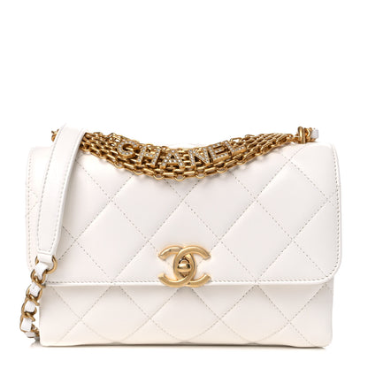 Chanel Lambskin Quilted Small CC Crystal Logo Chain Flap White 1 of 10