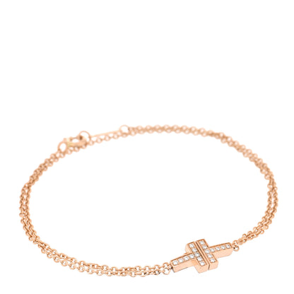 Tiffany 18K Rose Gold Diamond T Double Chain Bracelet 1 of 4