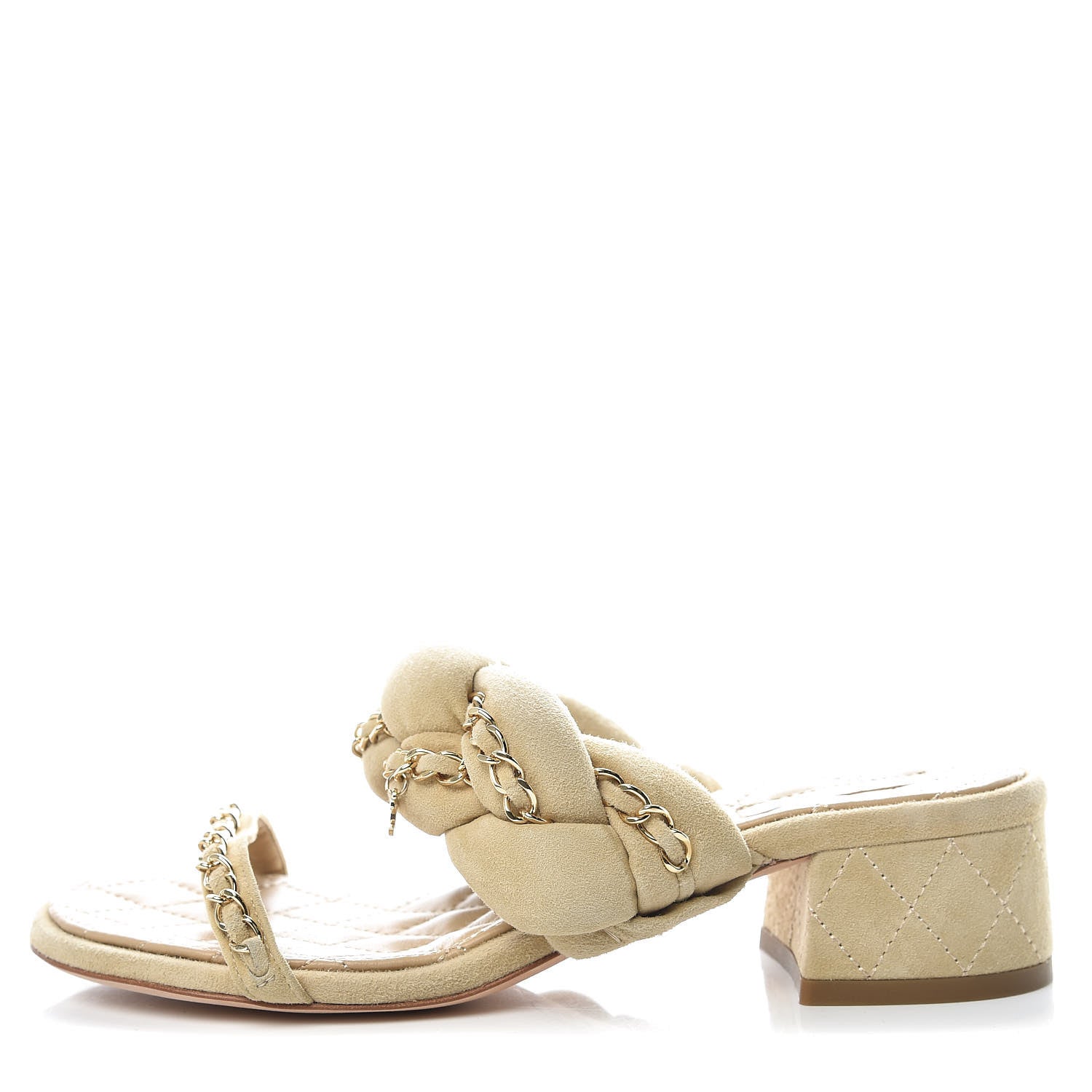 Chanel Kid Suede Chain Braided Sandals 37 Beige 1 of 10