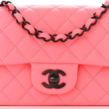 Chanel Lambskin Quilted Mini Rectangular Flap Coral Pink 8 of 11