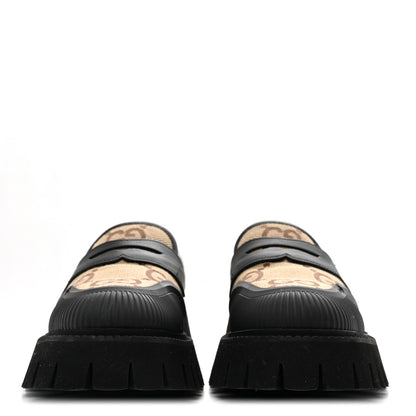 Gucci Monogram Jumbo GG Miro Soft Calfskin Mens Lug Sole Loafers 8.5 Camel Ebony Black 3 of 10