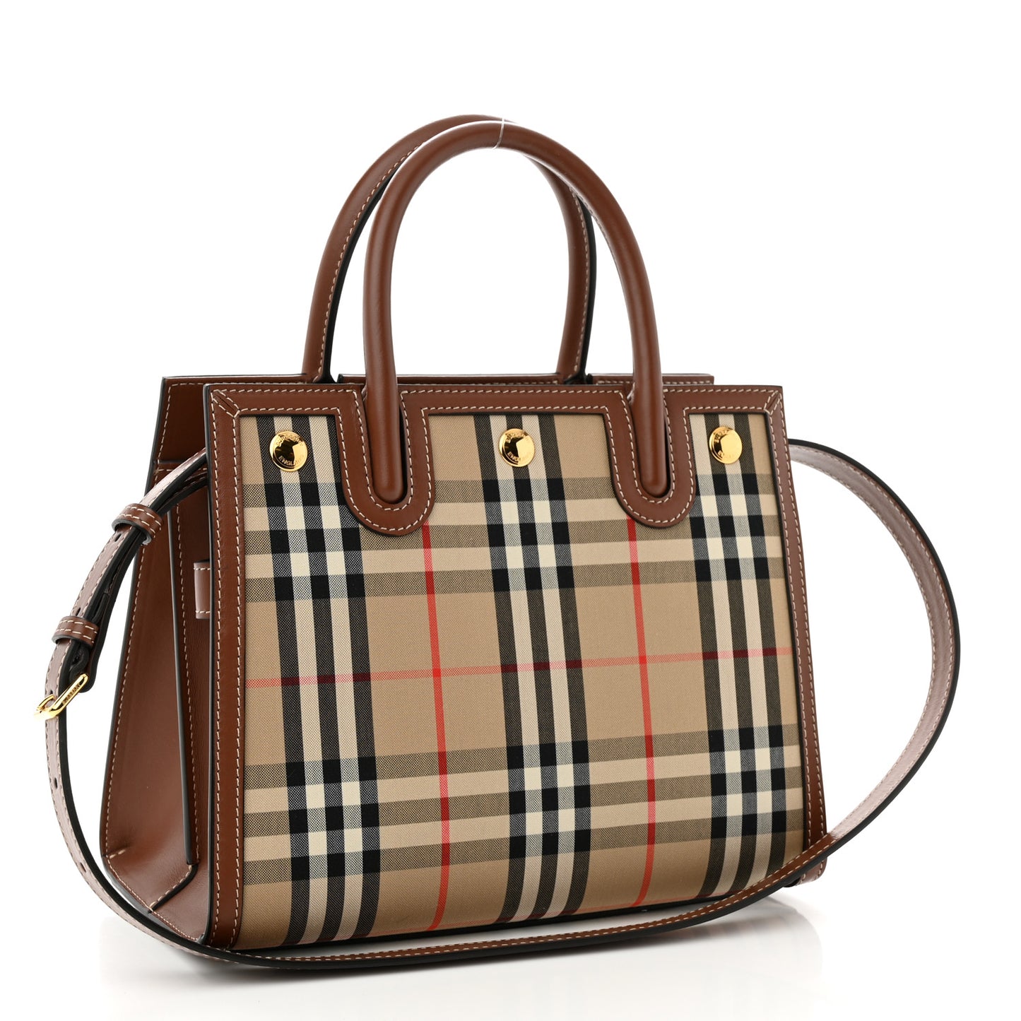 Calfskin Vintage Check Mini Two Handle Title Bag Archive Beige