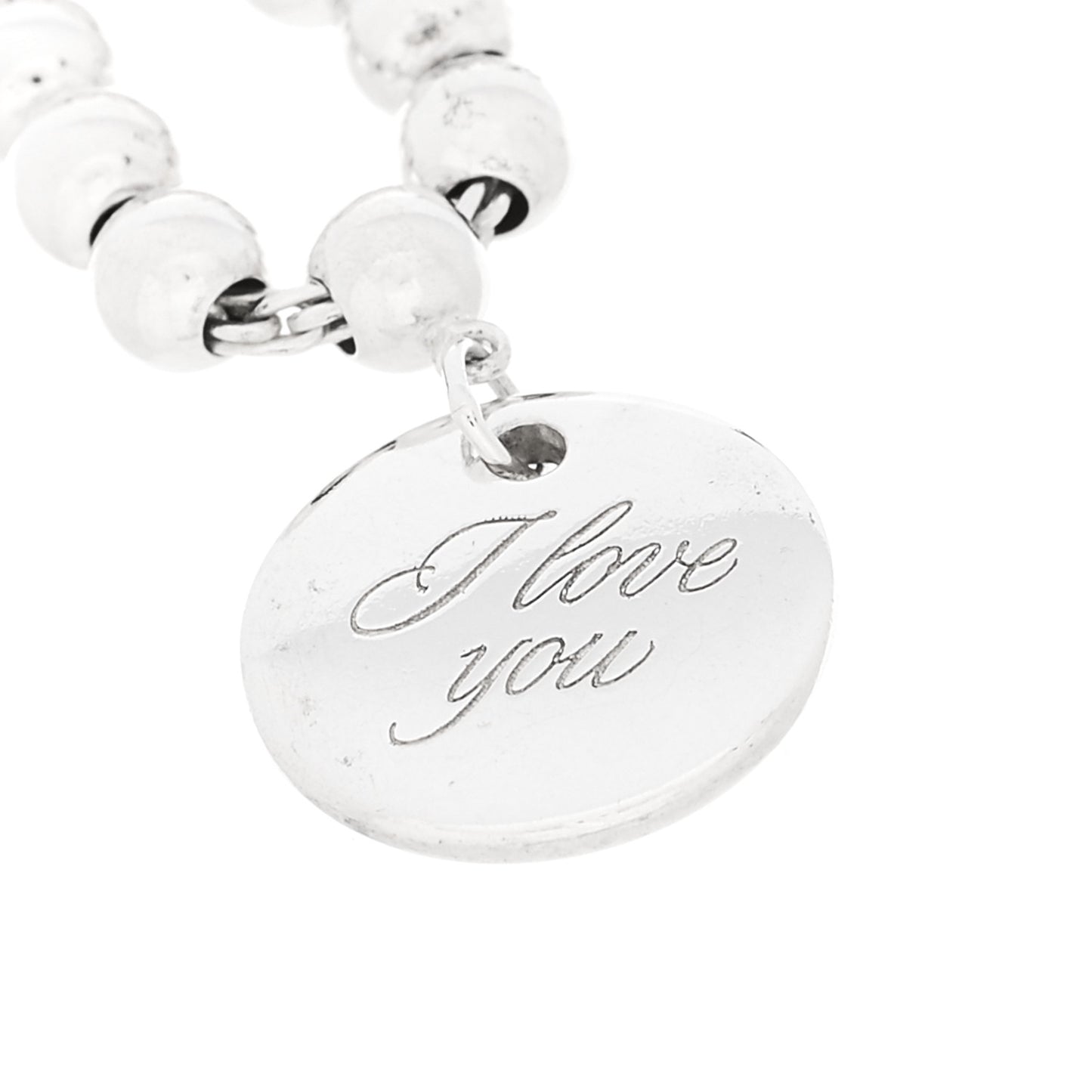 Sterling Silver 4mm I Love You Round Tag Bead Bracelet