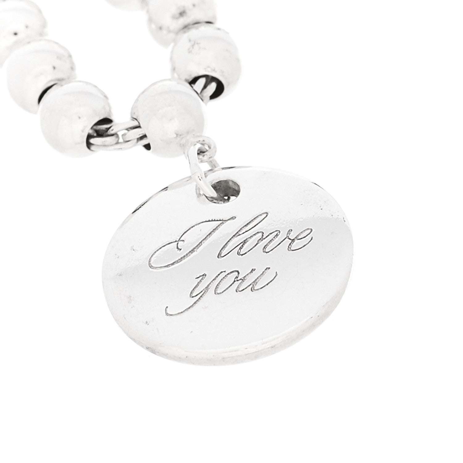 Tiffany Sterling Silver 4mm I Love You Round Tag Bead Bracelet 3 of 4