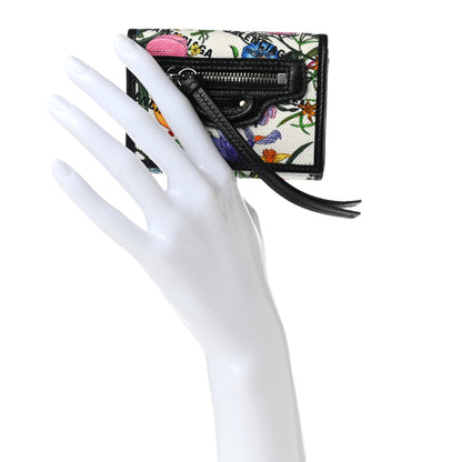 Balenciaga X GUCCI Canvas Azalea Calfskin Flora Logo Print Neo Classic Wallet White Multicolor Black 2 of 7