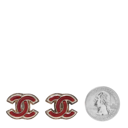 Chanel Enamel CC Clip On Earrings Red Gold 2 of 4