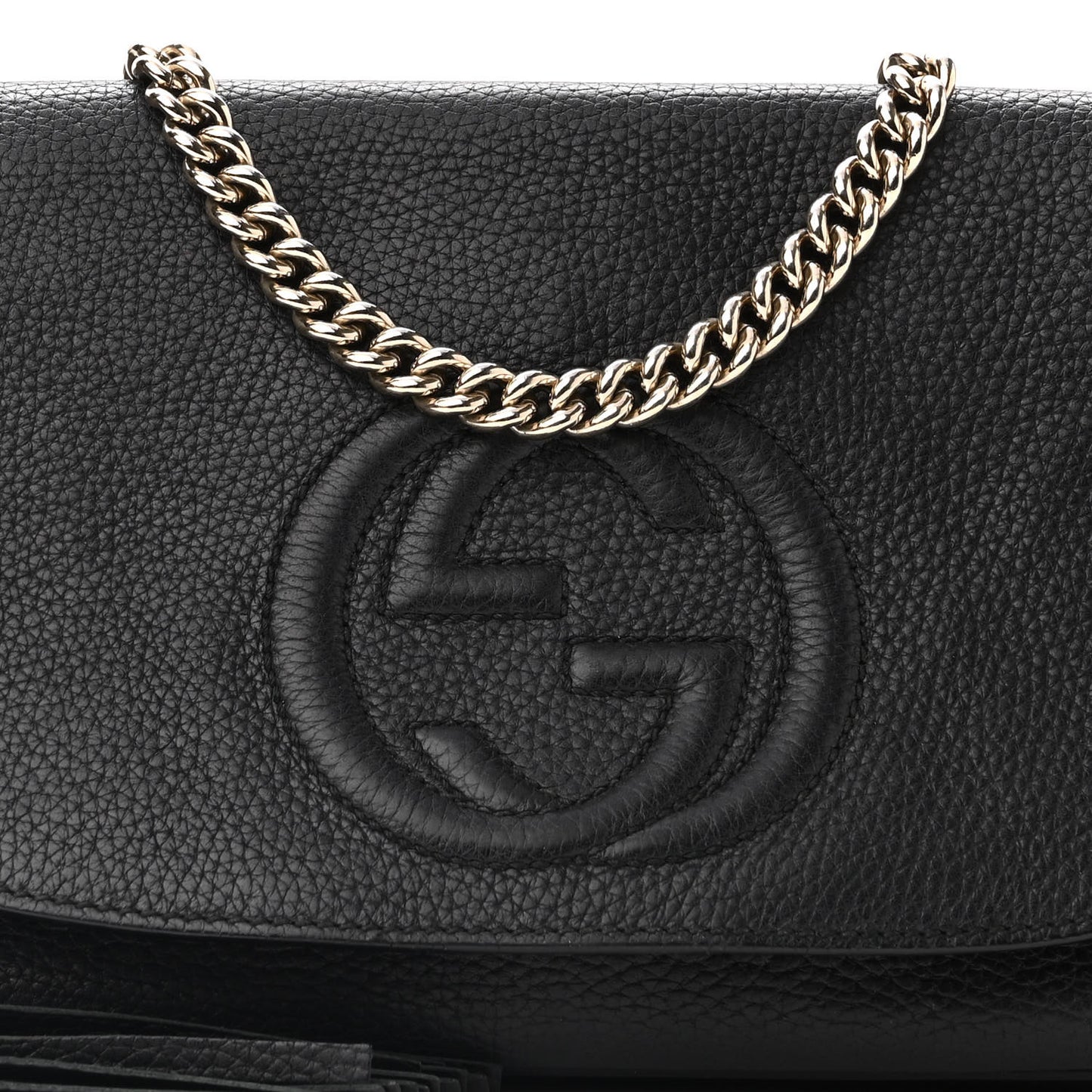 Pebbled Calfskin Medium Soho Flap Crossbody Black