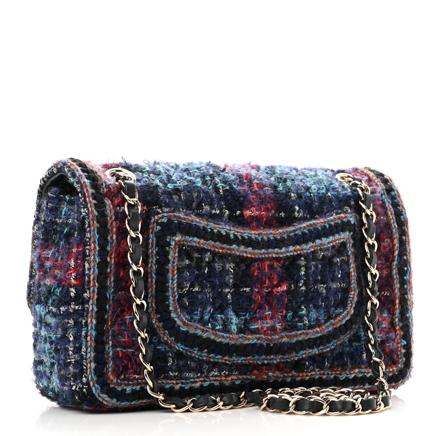 Tweed Braid Medium Flap Navy Green Red Grey