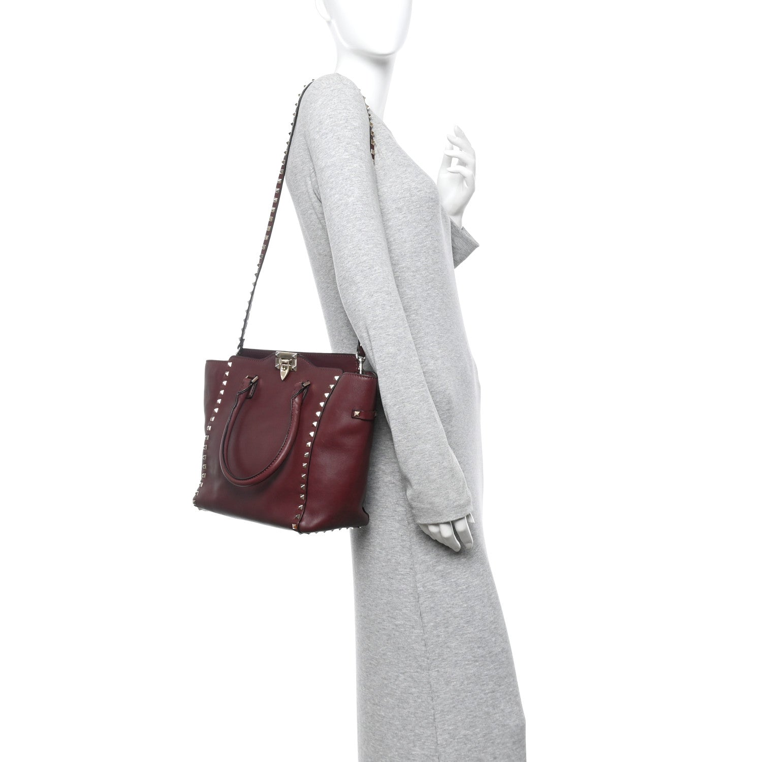 Valentino Garavani Vitello Rockstud Double Handle Tote Rubin 2 of 13