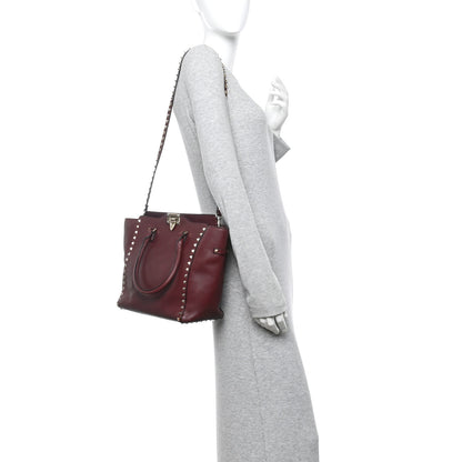 Valentino Garavani Vitello Rockstud Double Handle Tote Rubin 2 of 13