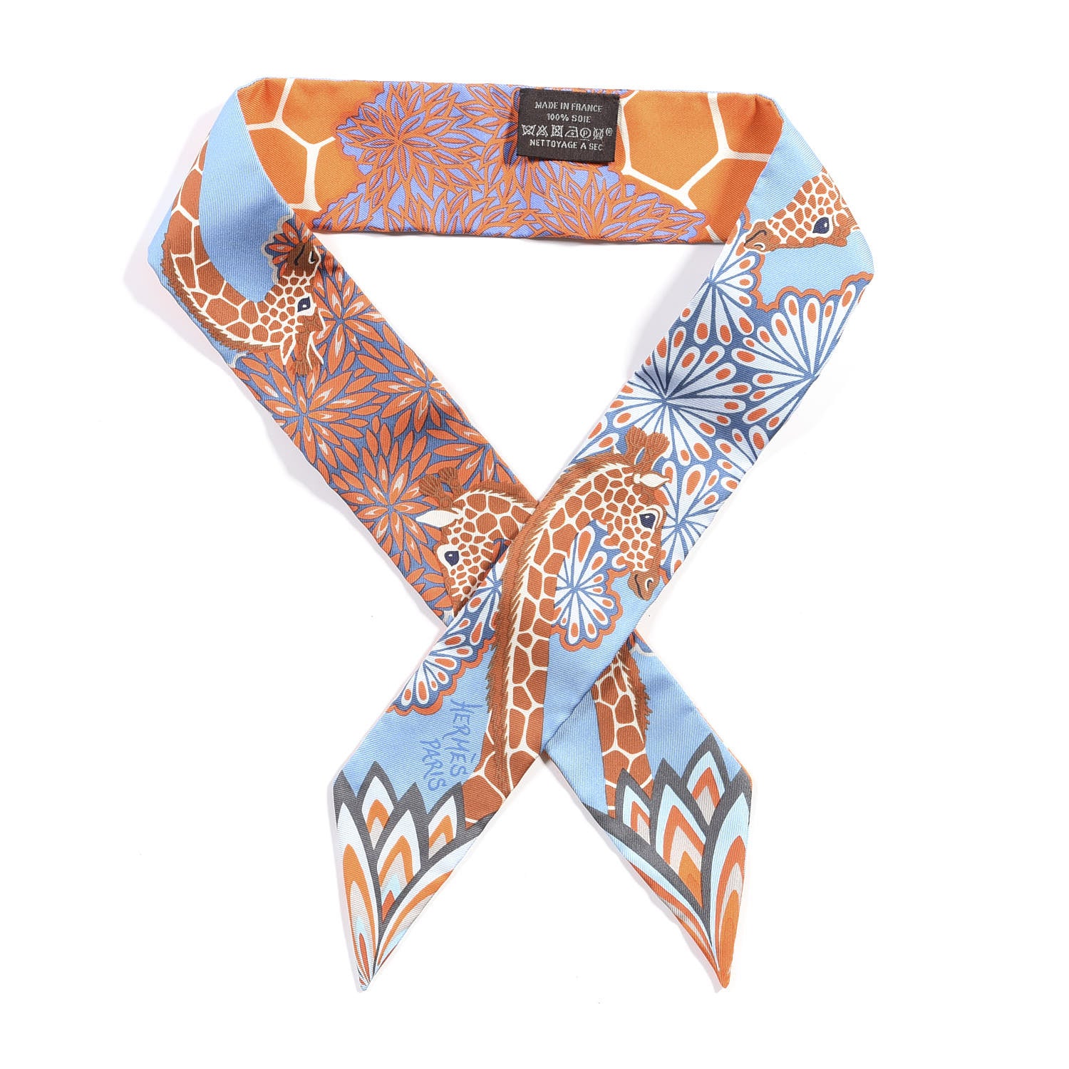 Hermes Silk The Three Graces Twilly Bleu Jean Orange Rouille 1 of 5