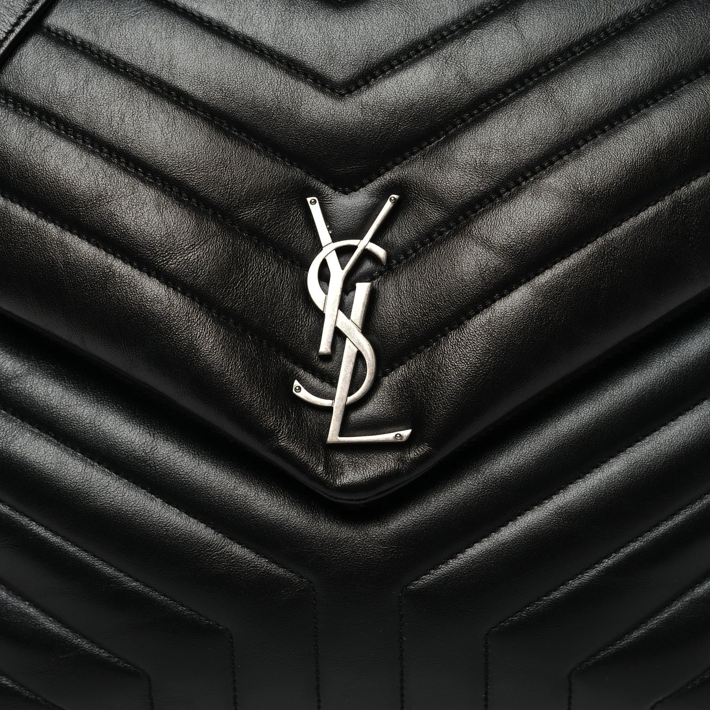 Calfskin Y Quilted Monogram Large Loulou Chain Satchel Black