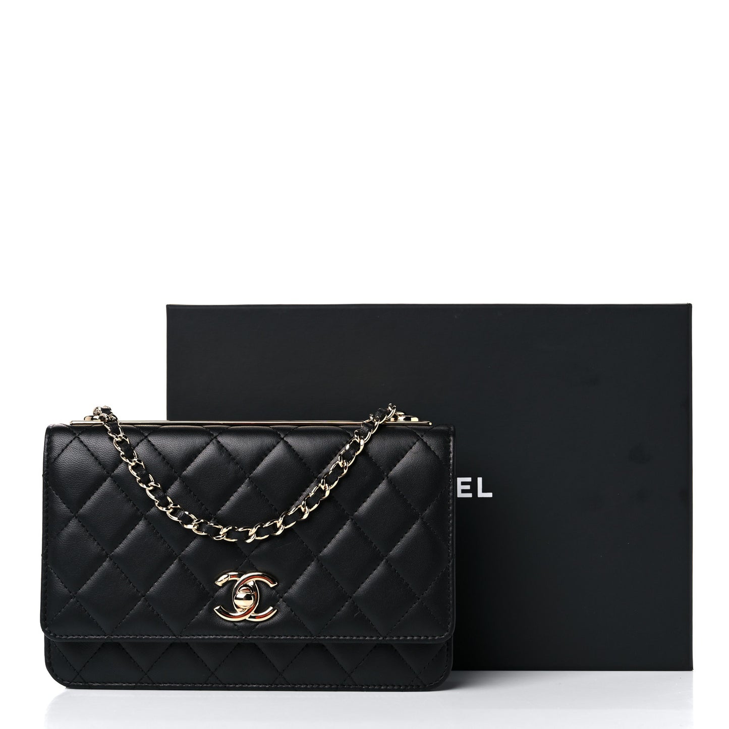 Lambskin Quilted Trendy CC Wallet On Chain WOC Black