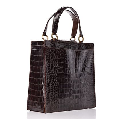 Chanel Shiny Crocodile Top Handle Tote Chocolate 3 of 19