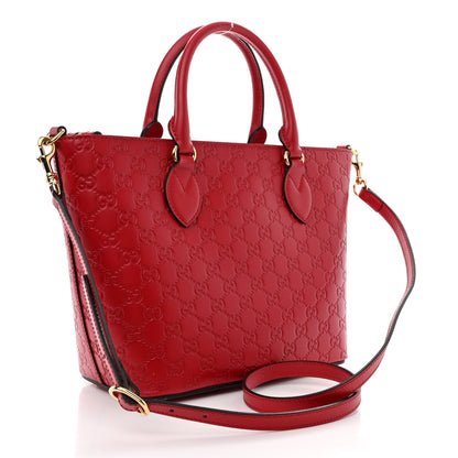 Gucci Guccissima Small Zippered Bucket Tote Hibiscus Red 3 of 10