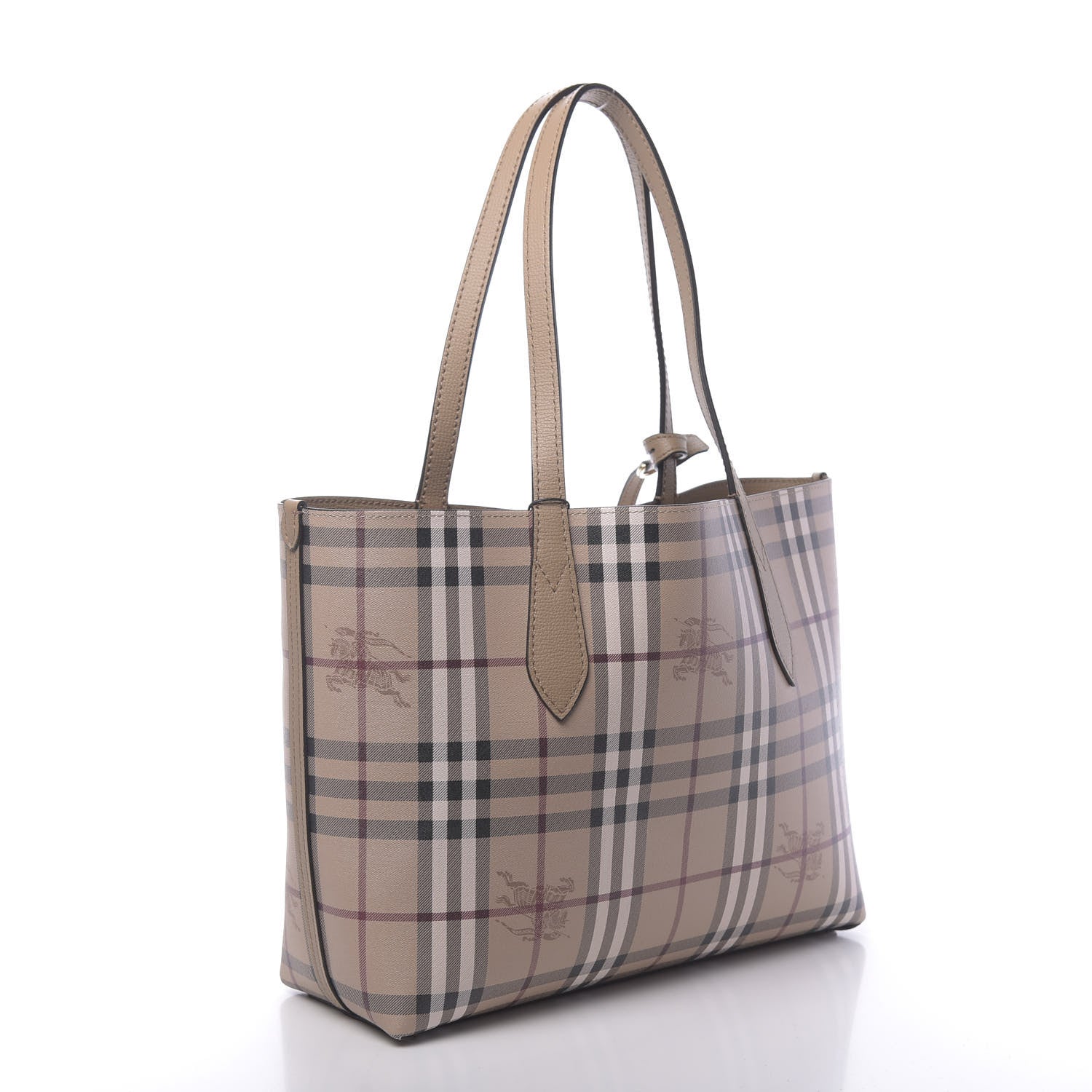Burberry Grainy Calfskin Haymarket Check Small Reversible Tote Mid Camel 5 of 16