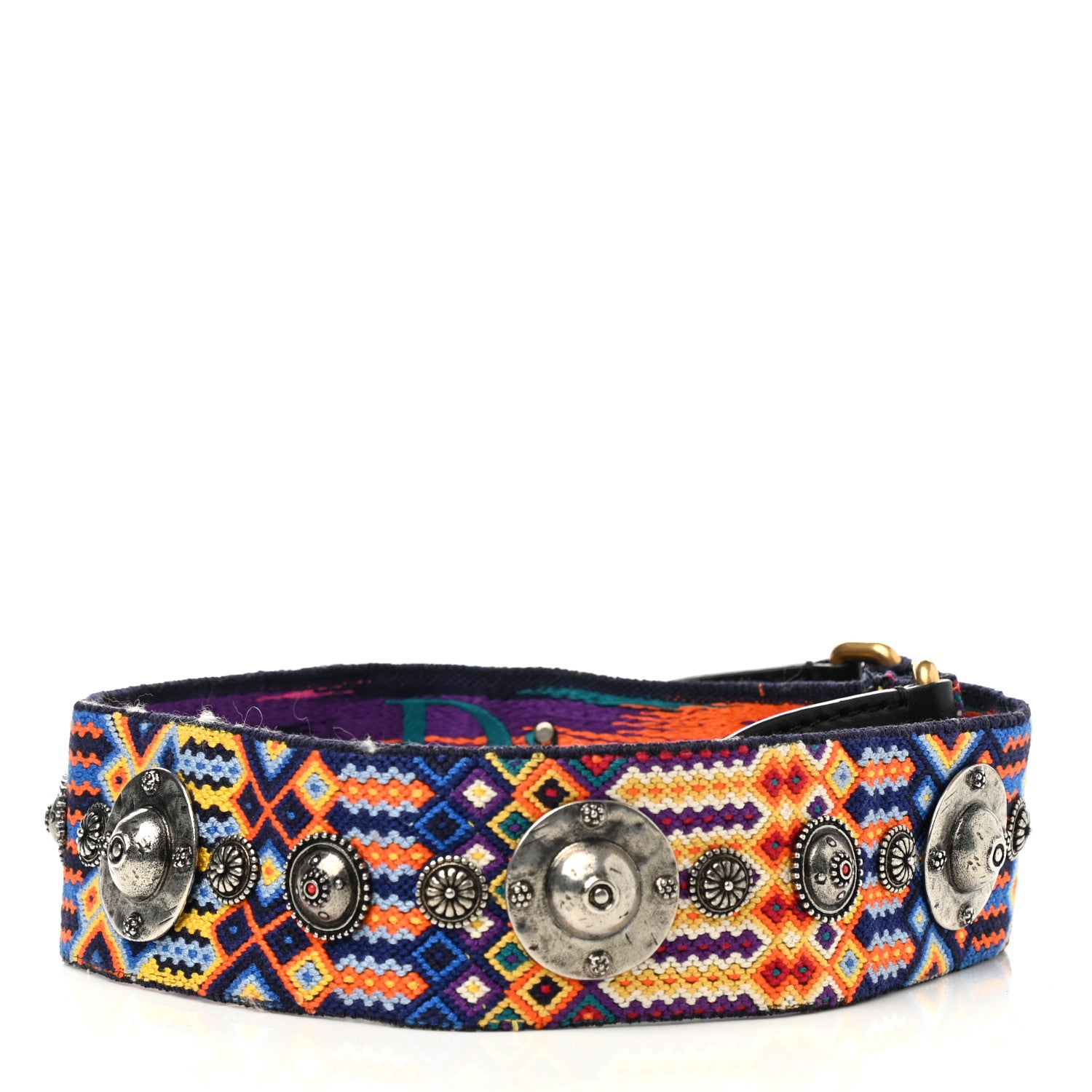 Christian Dior Canvas Embroidered Studded Mexico Shoulder Strap Multicolor 2 of 6