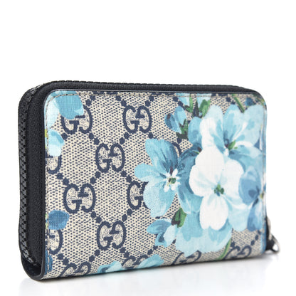 Gucci GG Supreme Monogram Blooms Zip Around Card Case Wallet Beige Blue Navy 3 of 7
