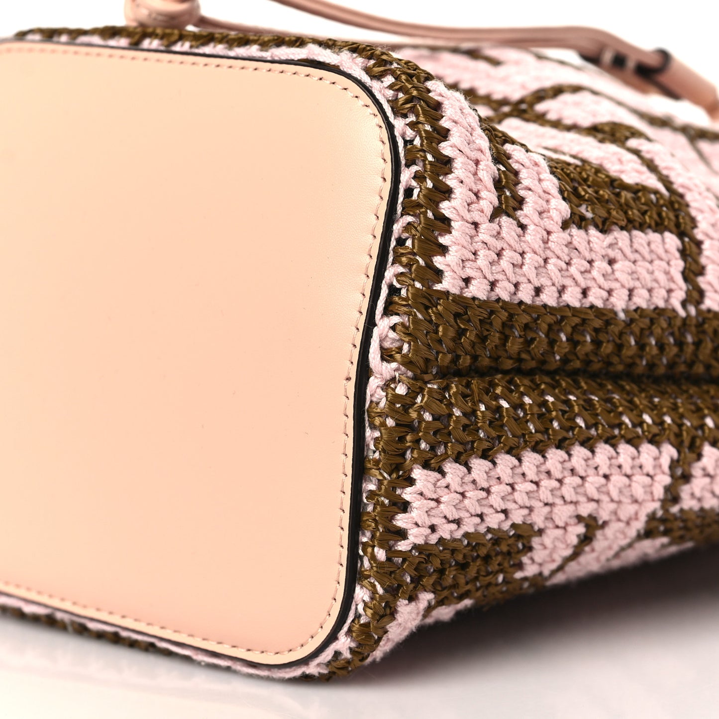 Raffia Vitello King F is Fendi FF Crochet Mini Mon Tresor Bucket Bag Natural Light Rose
