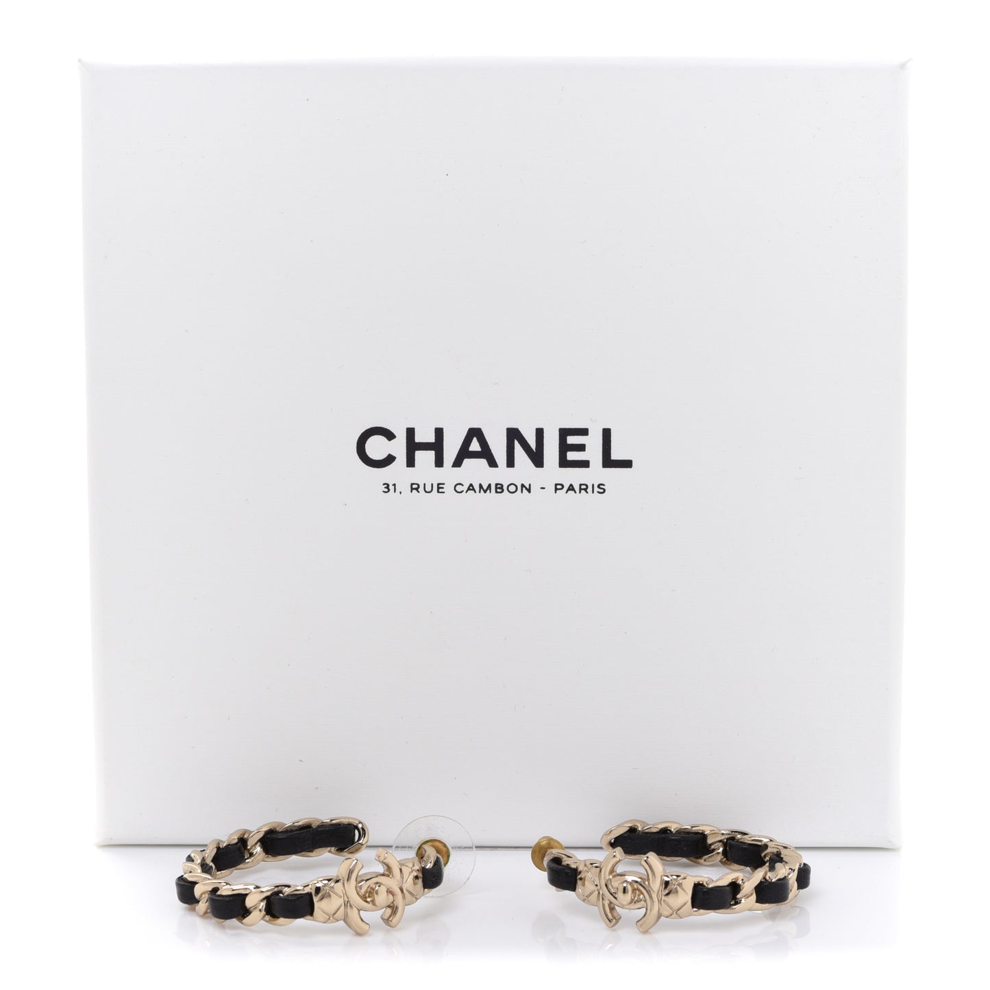 Lambskin CC Turnlock Chain Hoop Earrings Gold Black