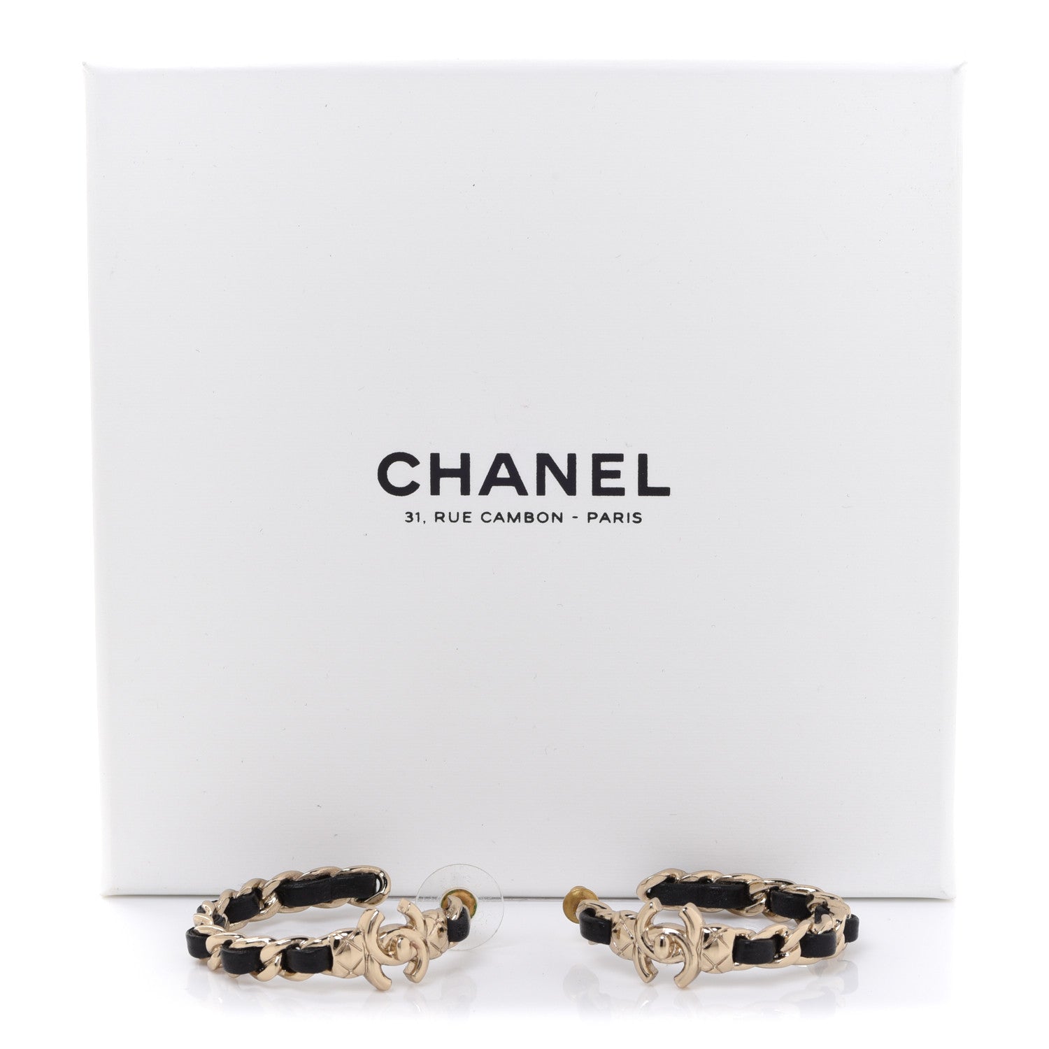 Chanel Lambskin CC Turnlock Chain Hoop Earrings Gold Black 5 of 5