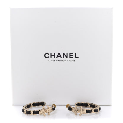 Chanel Lambskin CC Turnlock Chain Hoop Earrings Gold Black 5 of 5