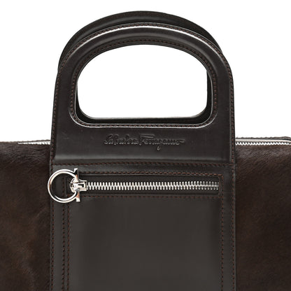 Salvatore Ferragamo Calfskin Calf Hair Mini Top Handle Bag Brown 7 of 9