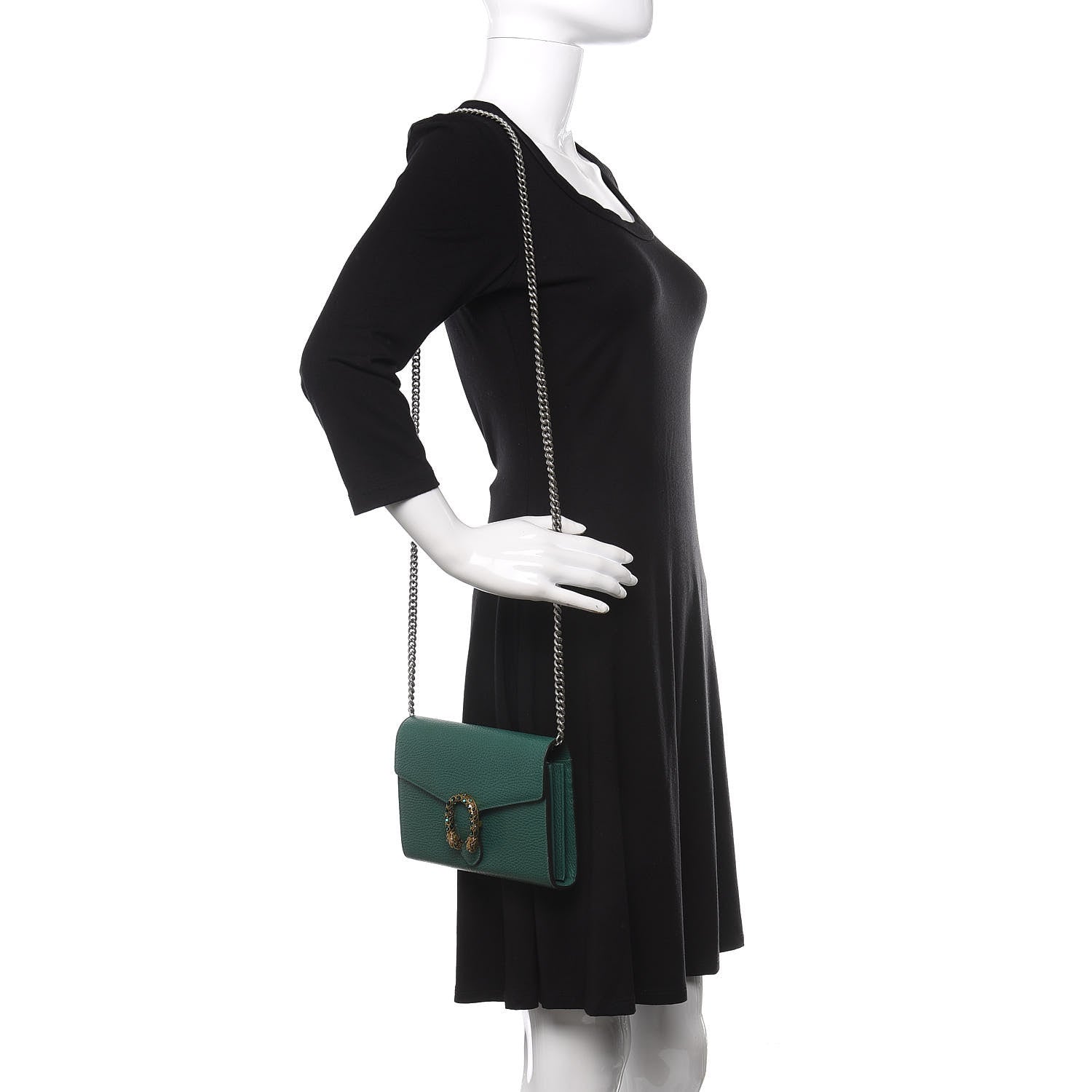 Gucci Calfskin Mini Dionysus Chain Wallet Emerald 2 of 10