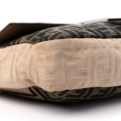 Fendi Fabric Jacquard Canvas Vitello Grace Pequin FF 1974 Large Convertible Baguette Tobacco Moro Grezzo Sand 8 of 9