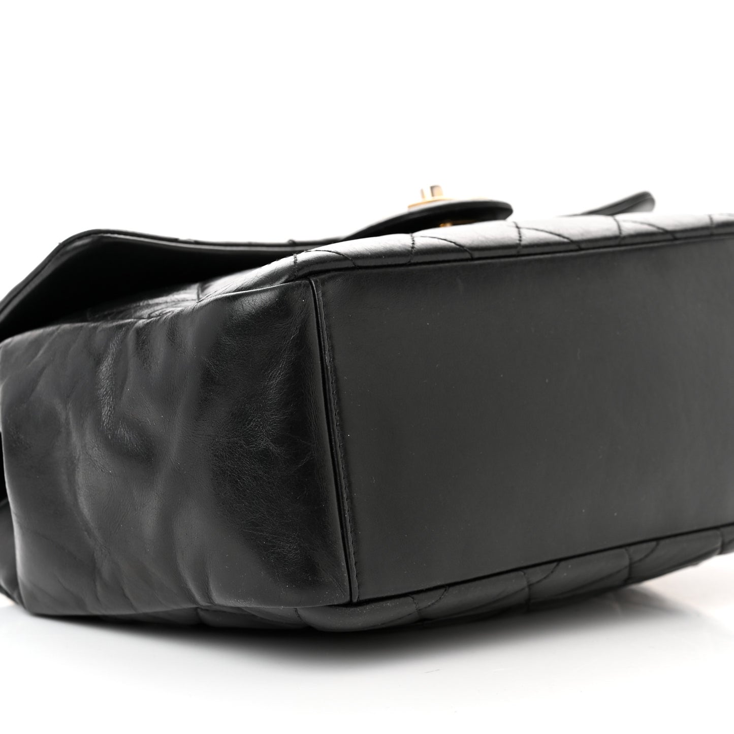 Calfskin Quilted Large Gold Bar Top Handle Flap Black