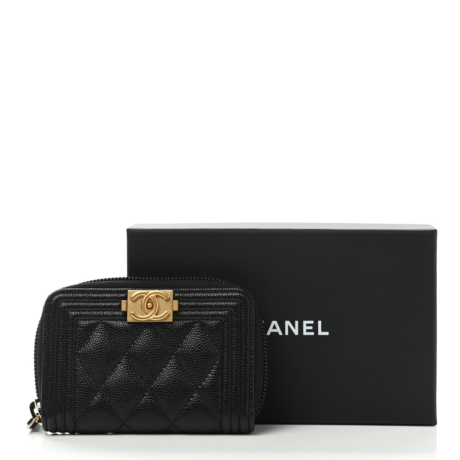 Chanel Caviar Quilted Boy Zip Around Coin Purse Wallet Black 7 of 7
