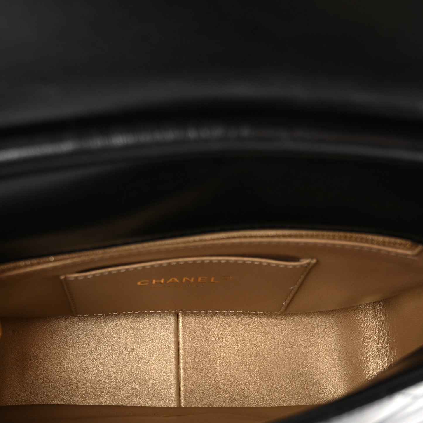 Lambskin Quilted Pearl Crystal Logo Flap Black