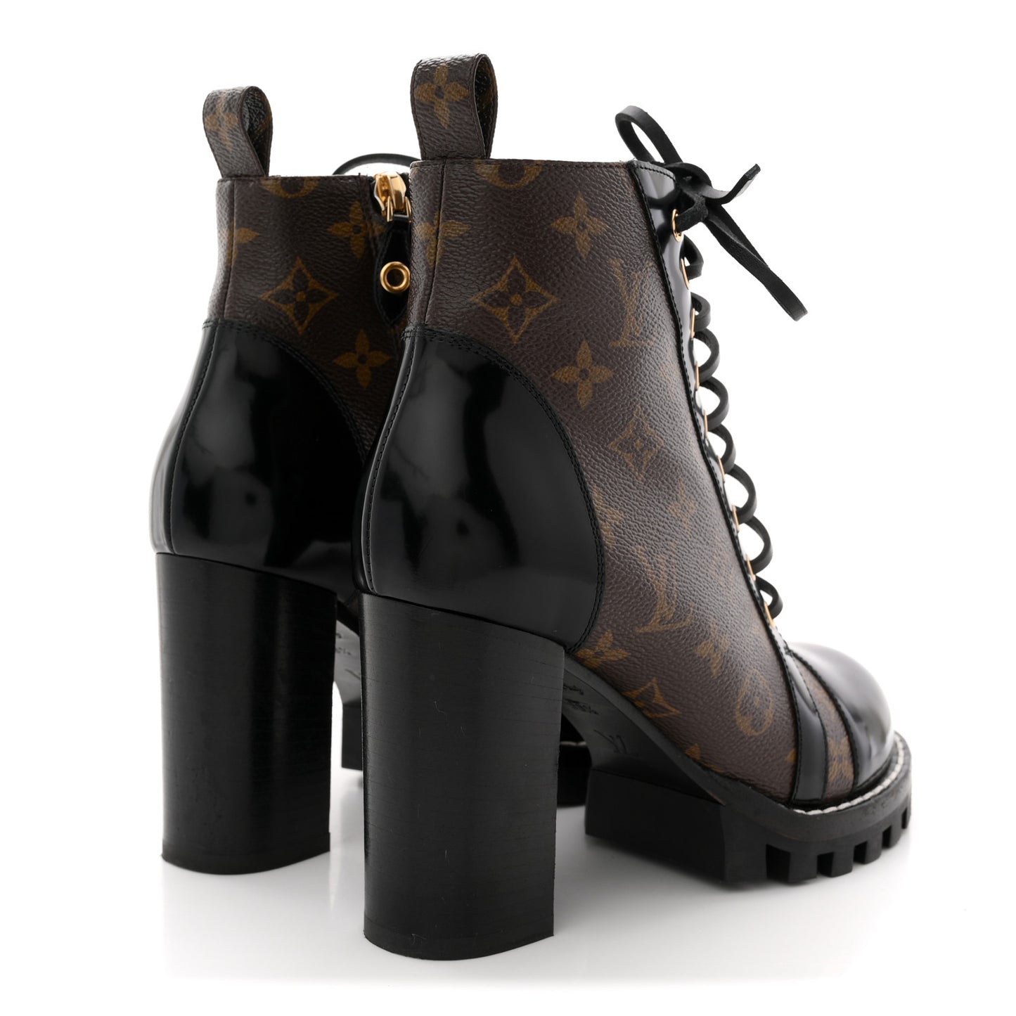 Patent Calfskin Monogram Star Trail Ankle Boots 38.5 Black